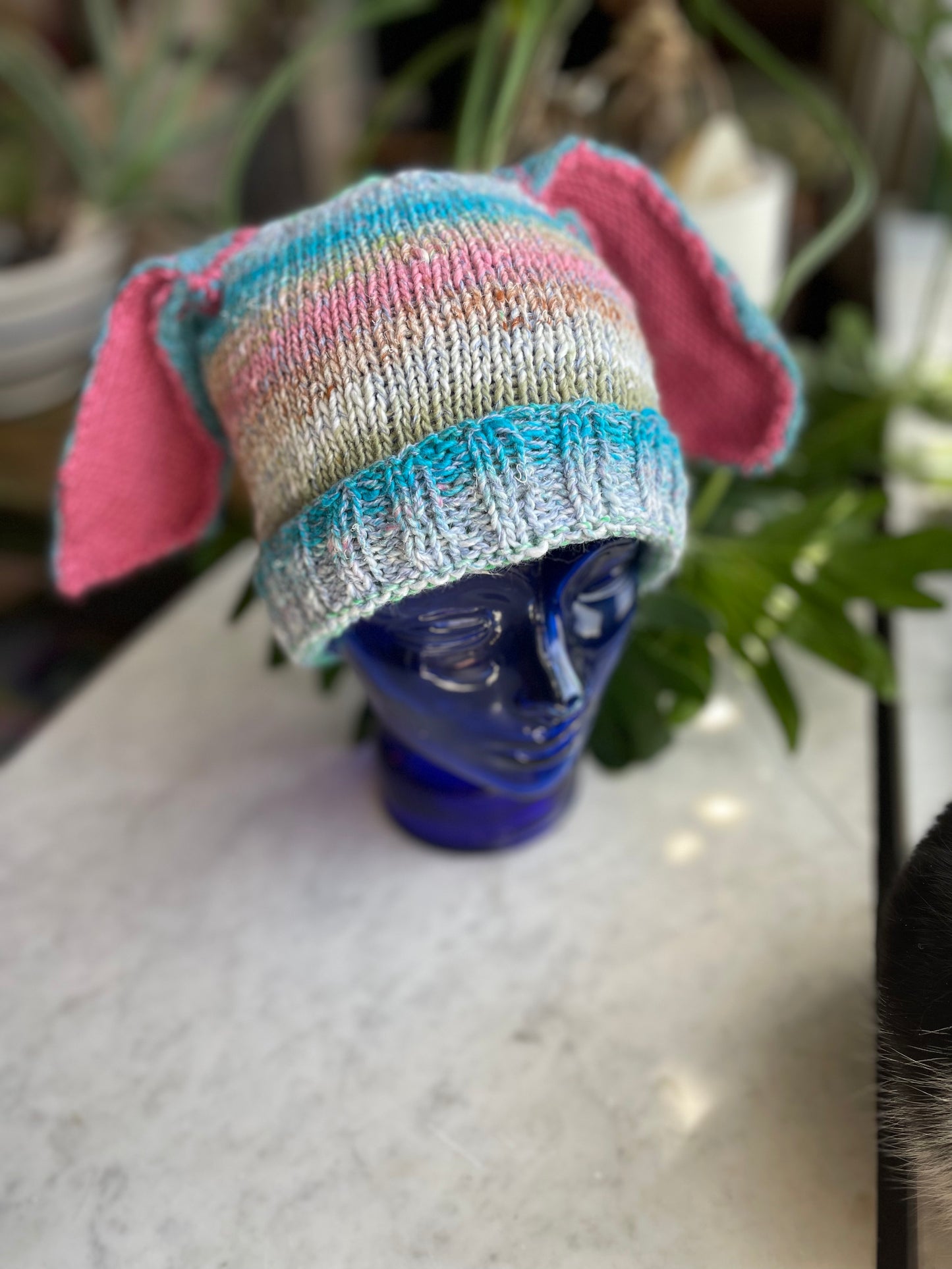 Hand knit Bunny Ears with rib trim