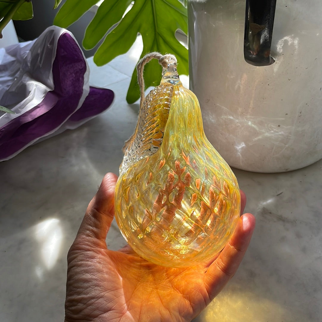 Golden Glass Pear handblown