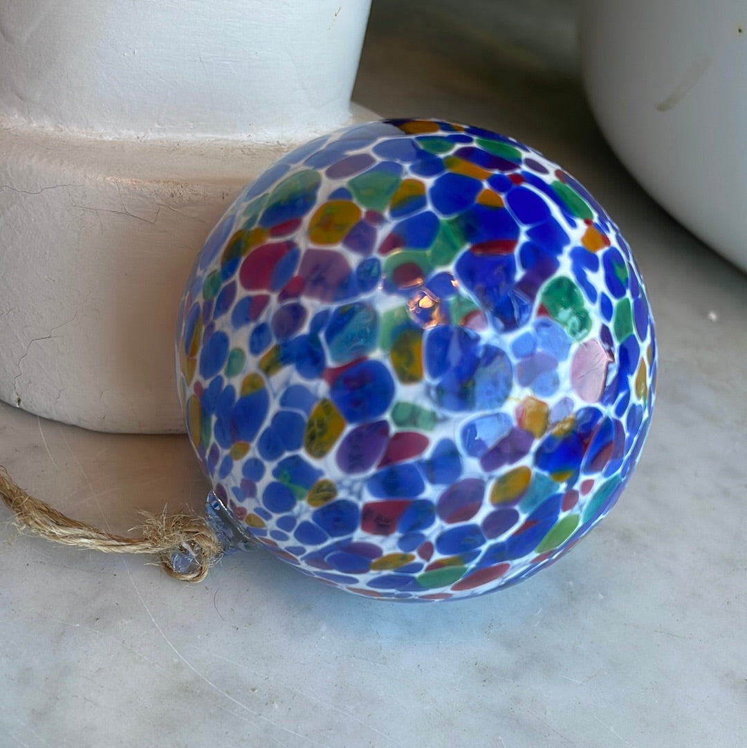 Blue speckled Hand blown glass orb ornament