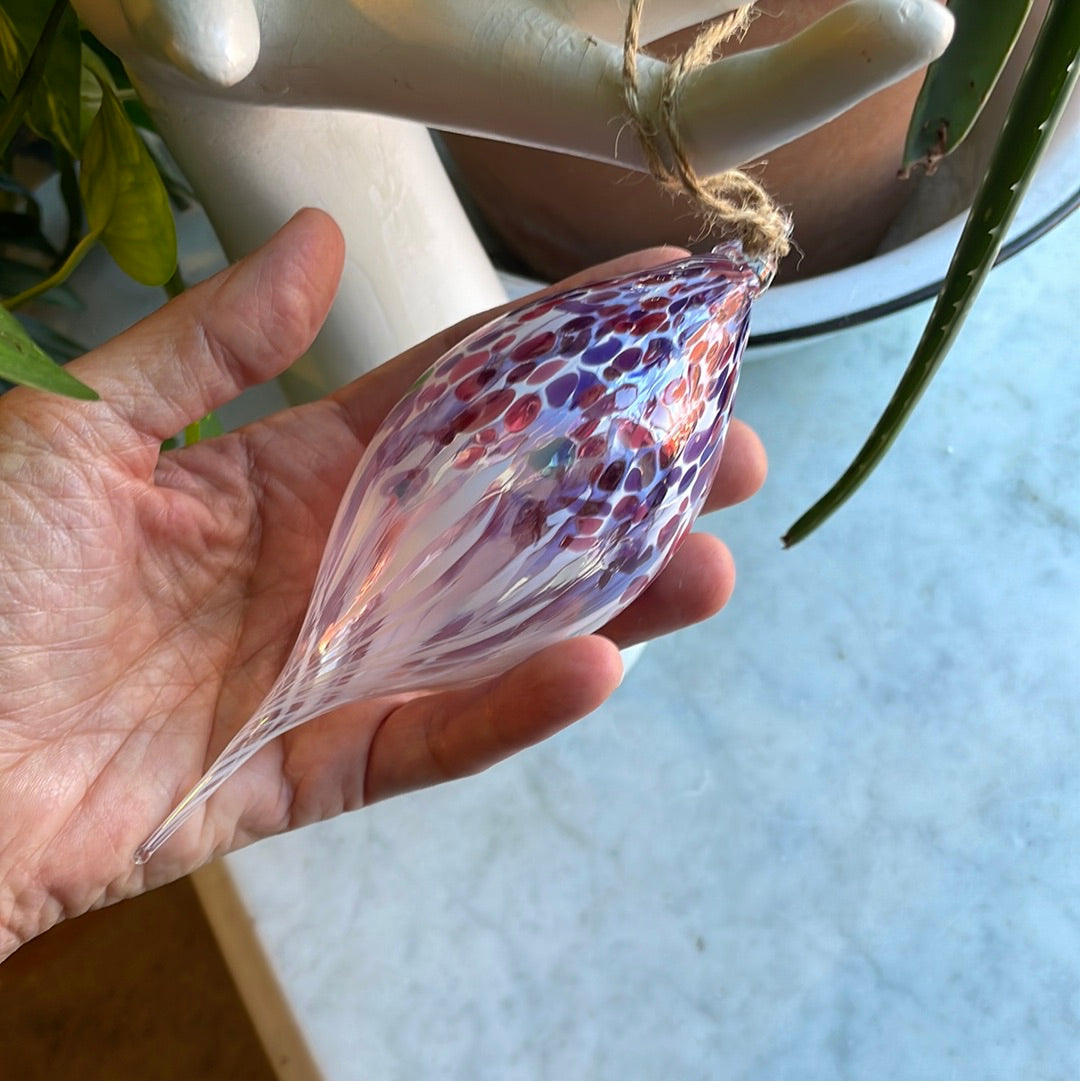 Pink and purple Speckled Handblown glass finial ornament
