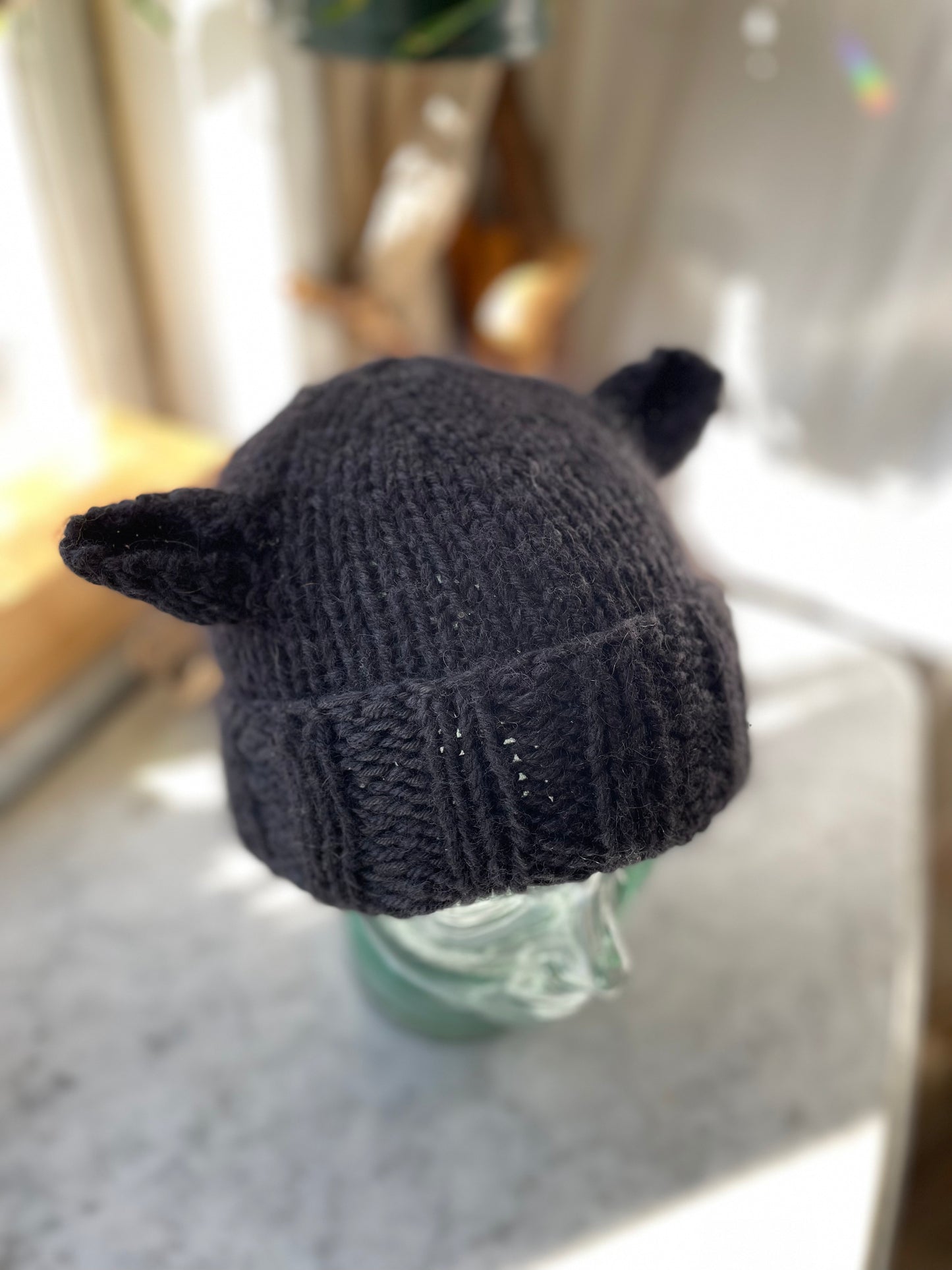 Chunky hand knit winter beanie with teddy bear ears