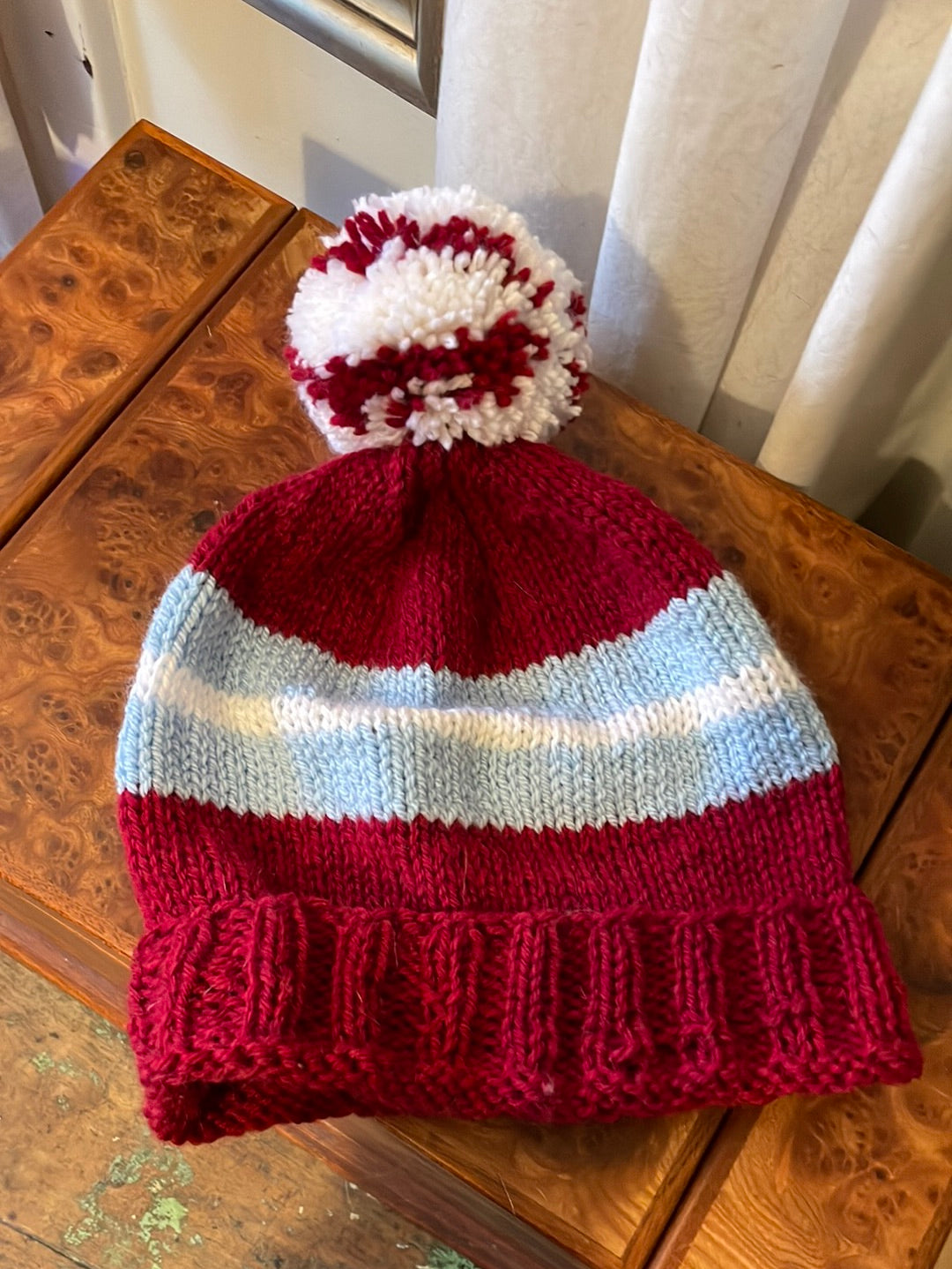 Philadelphia baseball pompom hand knit beanie