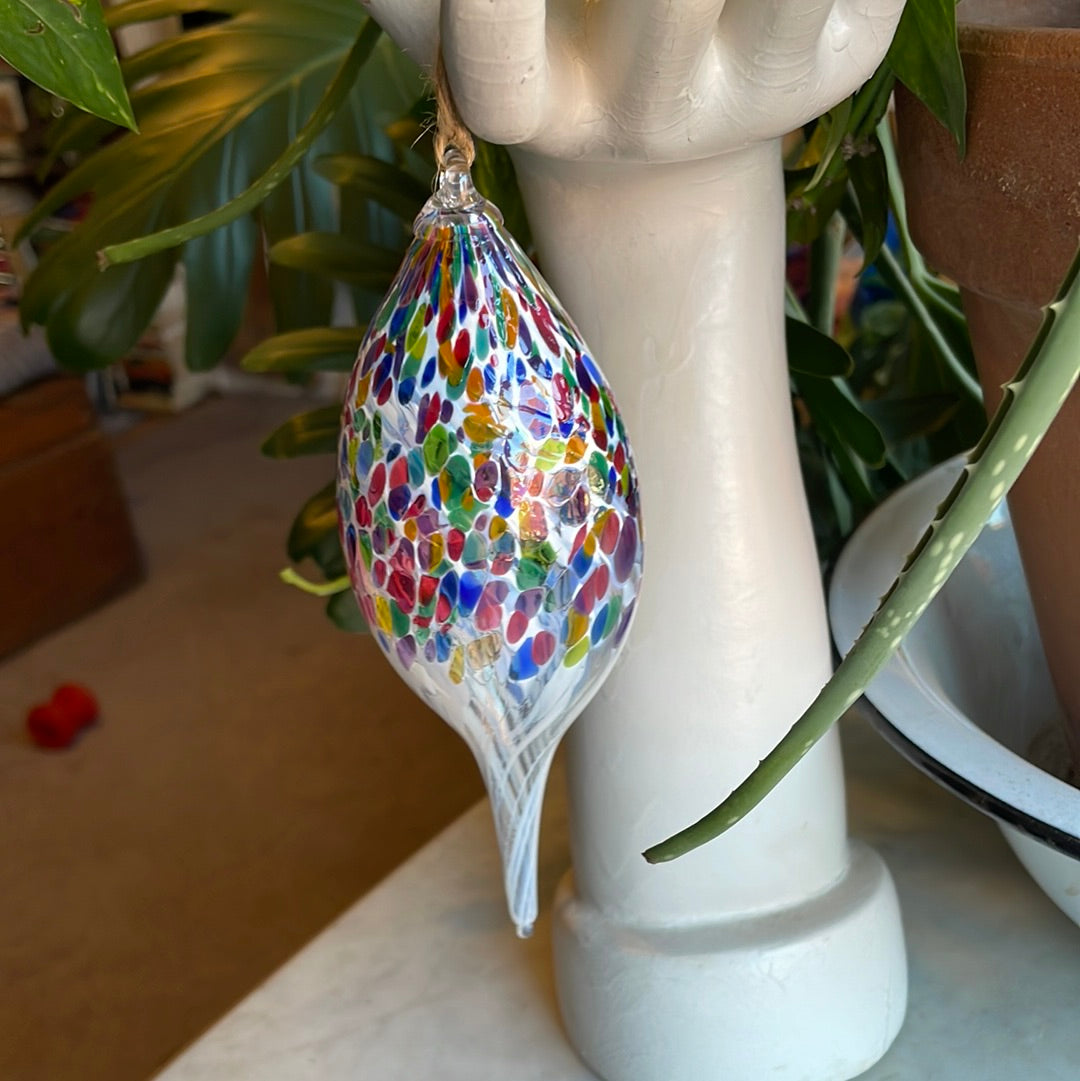 Multicolored Speckled Handblown glass finial ornament