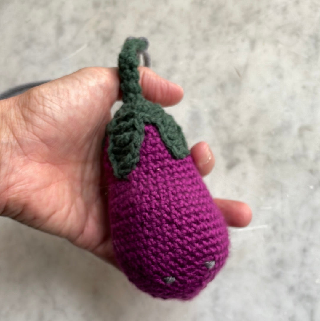 Hand crocheted amigurumi 5” eggplant