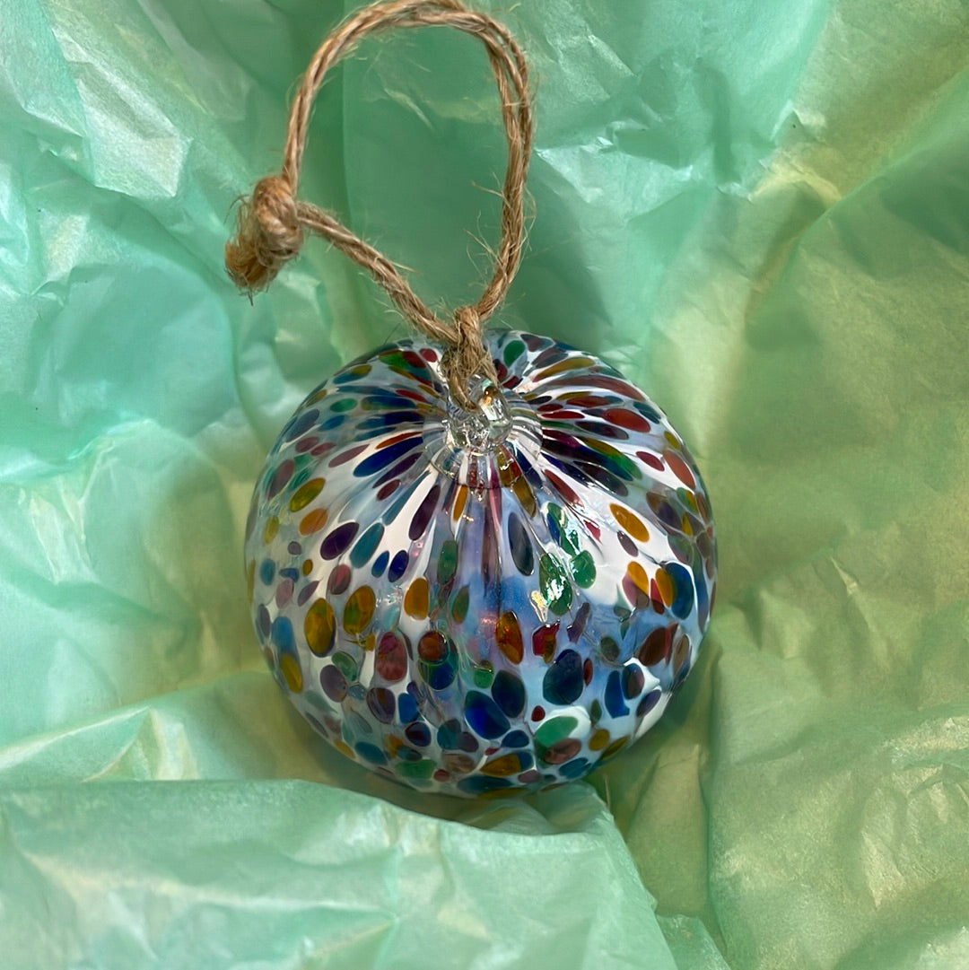Translucent speckled Handblown glass ball ornament