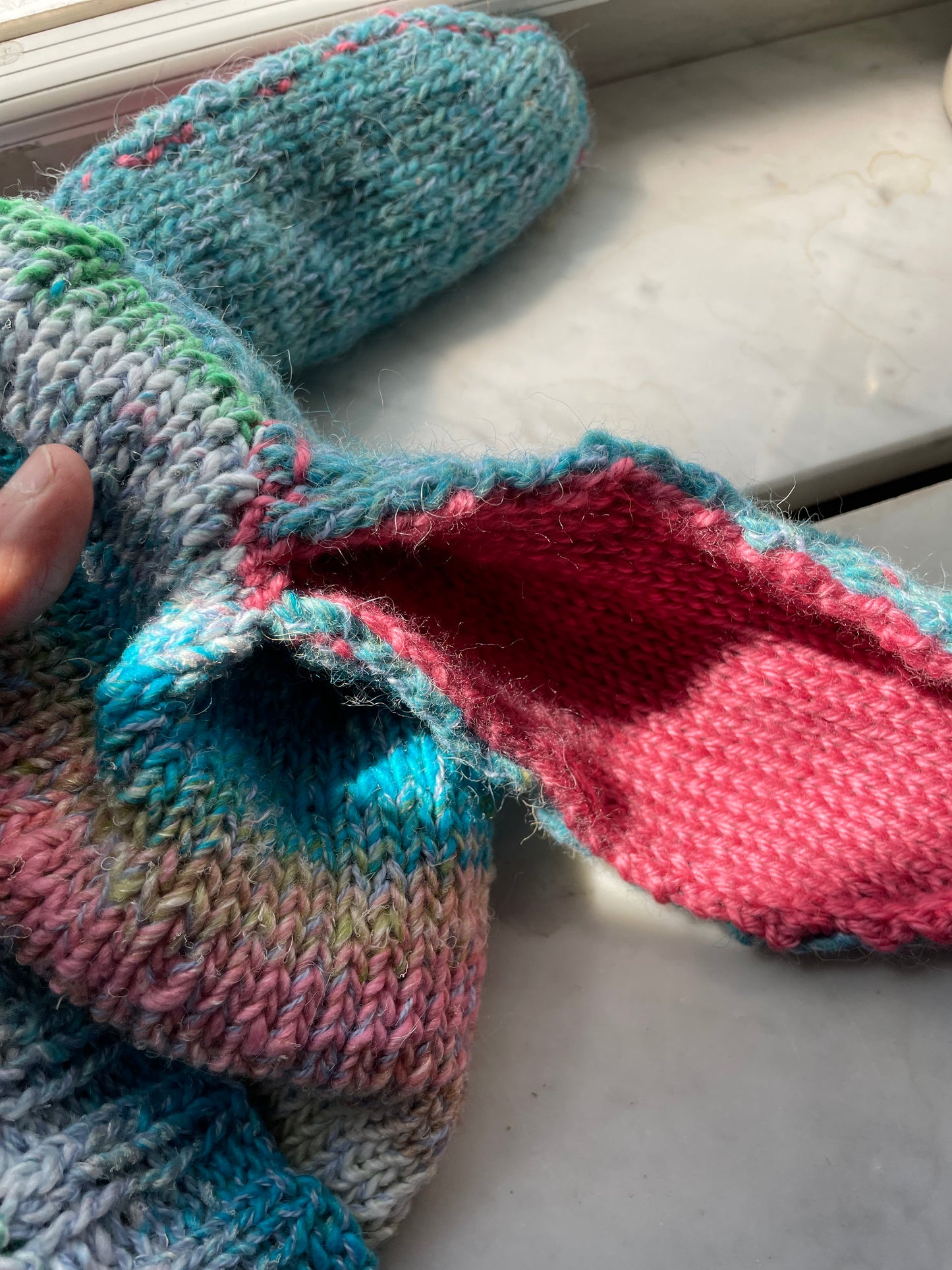 Hand knit Bunny Ears with rib trim