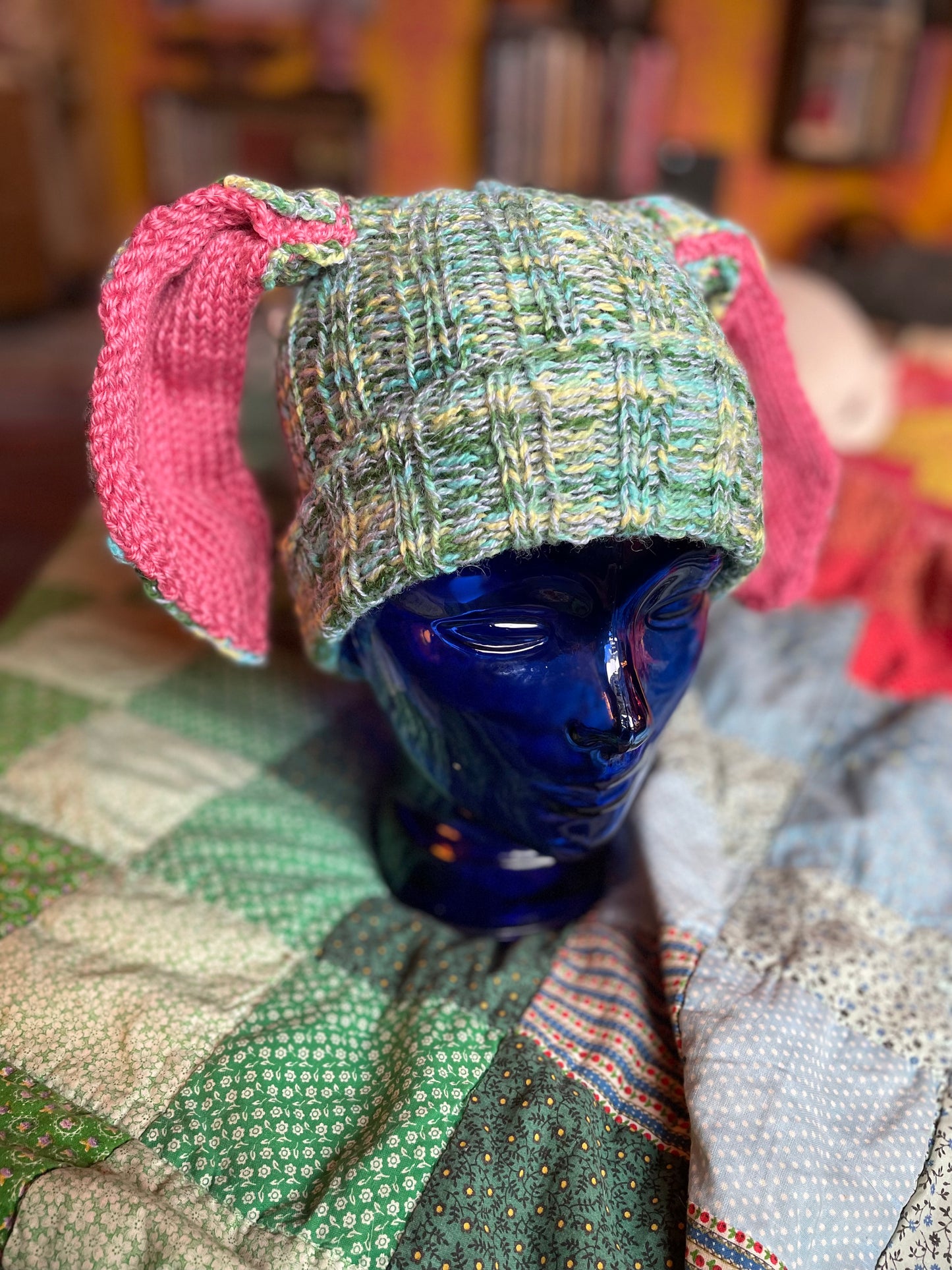 Hand knit Bunny Ears with rib trim