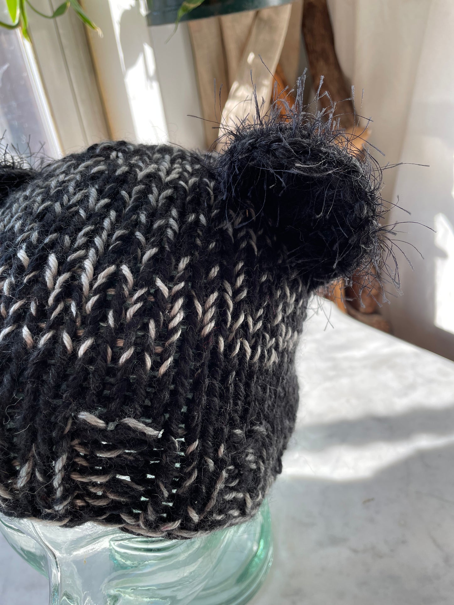 Chunky hand knit winter beanie with teddy bear ears