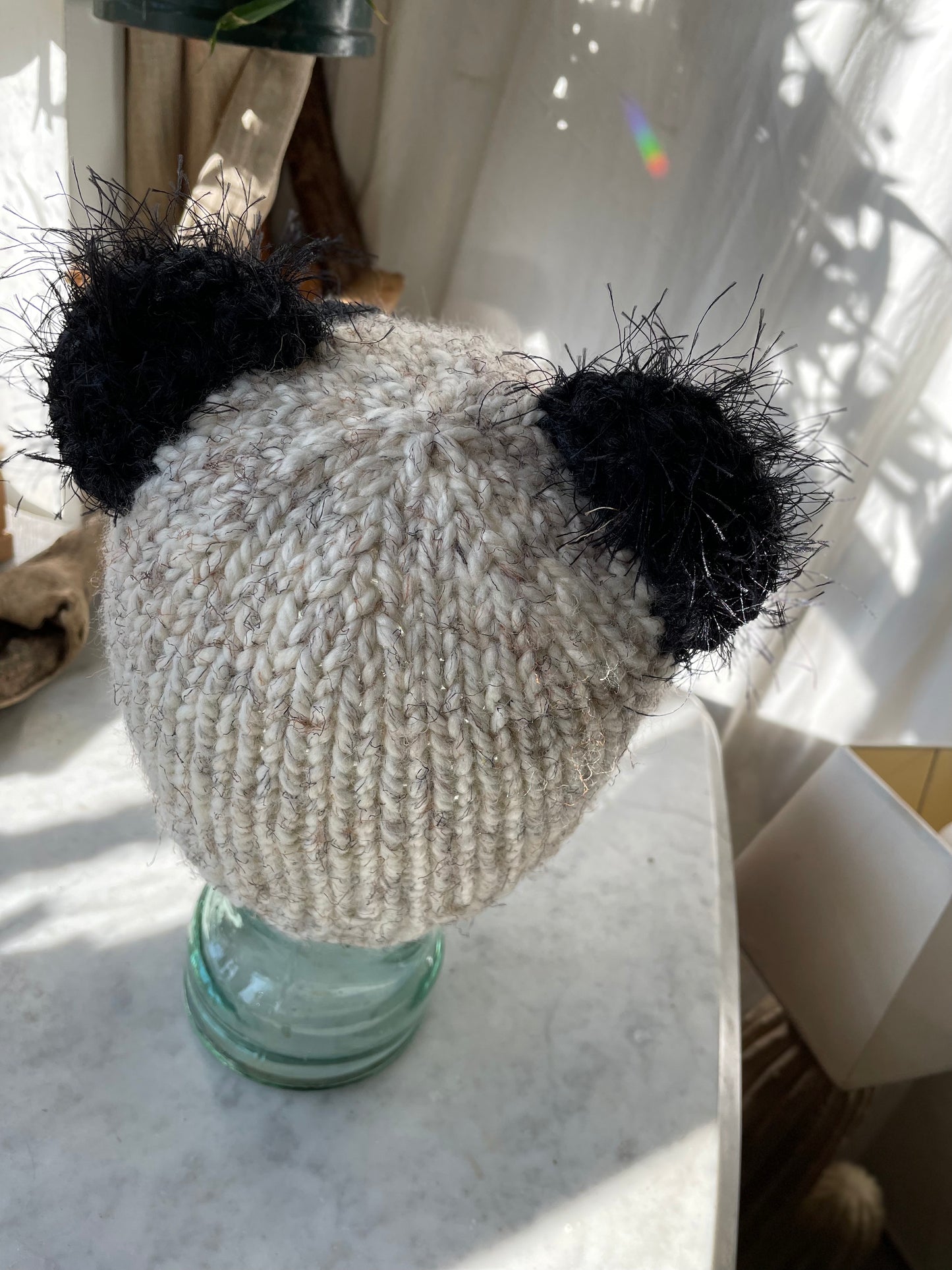 Chunky hand knit winter beanie with teddy bear ears
