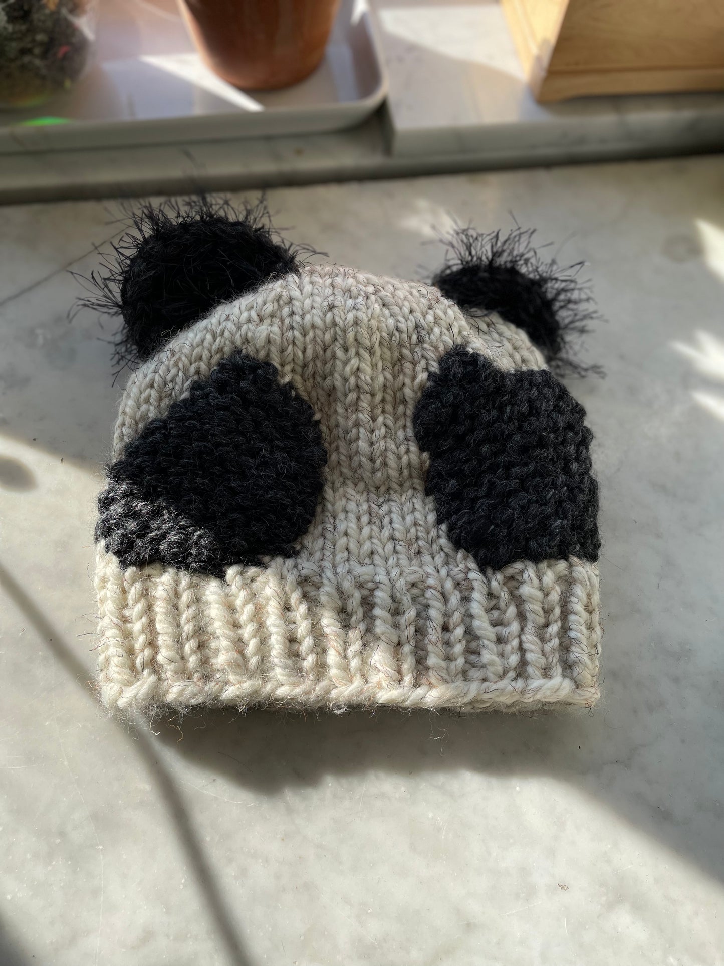 Chunky hand knit winter beanie with teddy bear ears