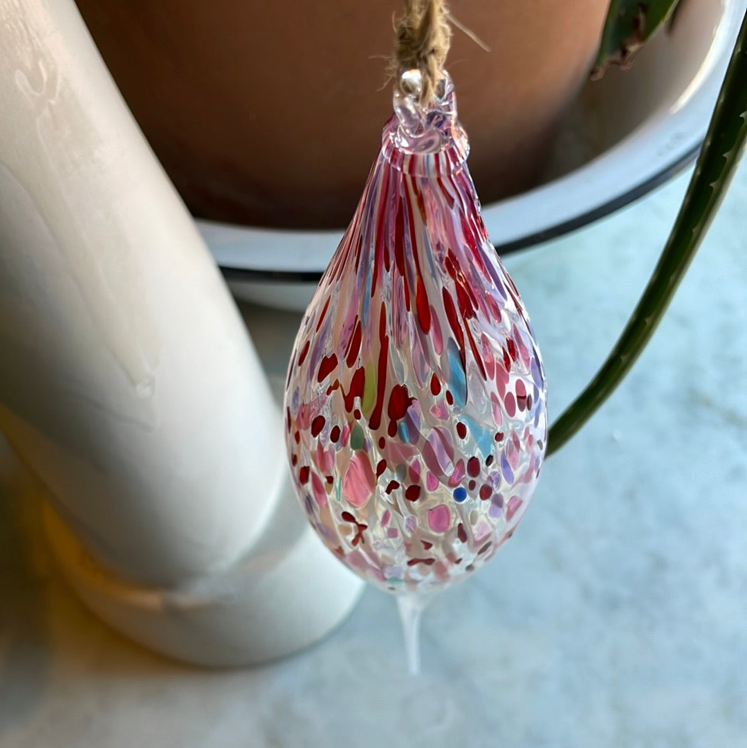 Pink and white Speckled Handblown glass finial ornament