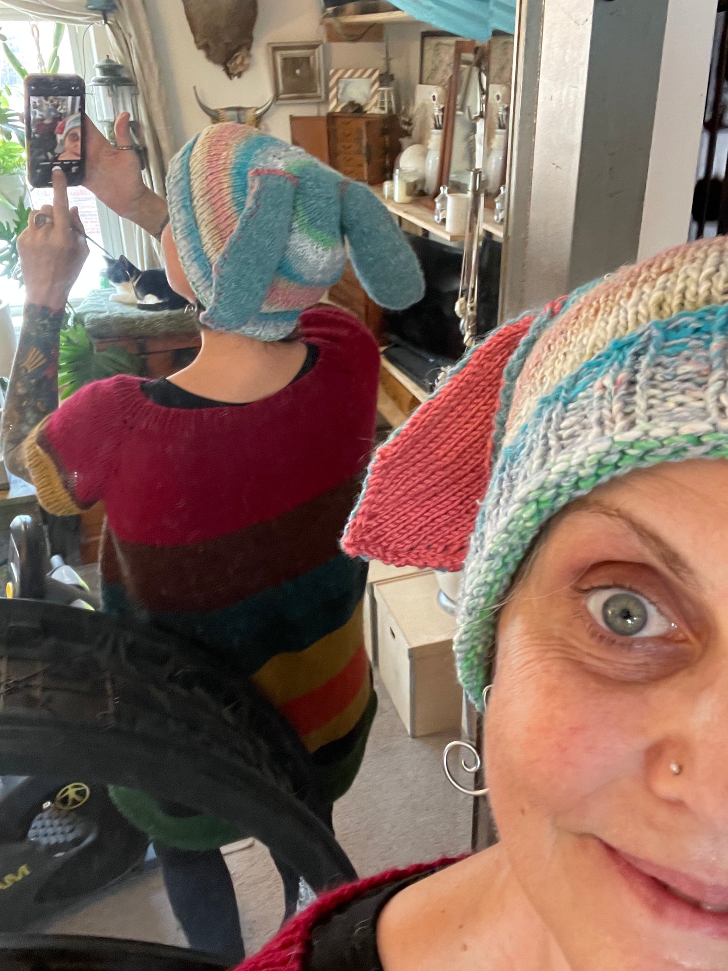 Hand knit Bunny Ears with rib trim