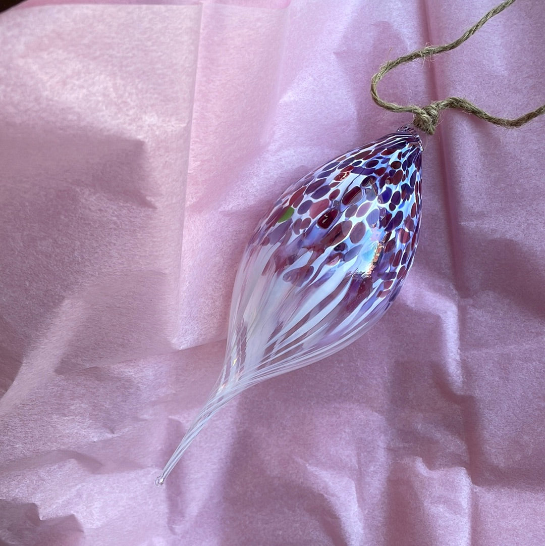 Pink and purple Speckled Handblown glass finial ornament