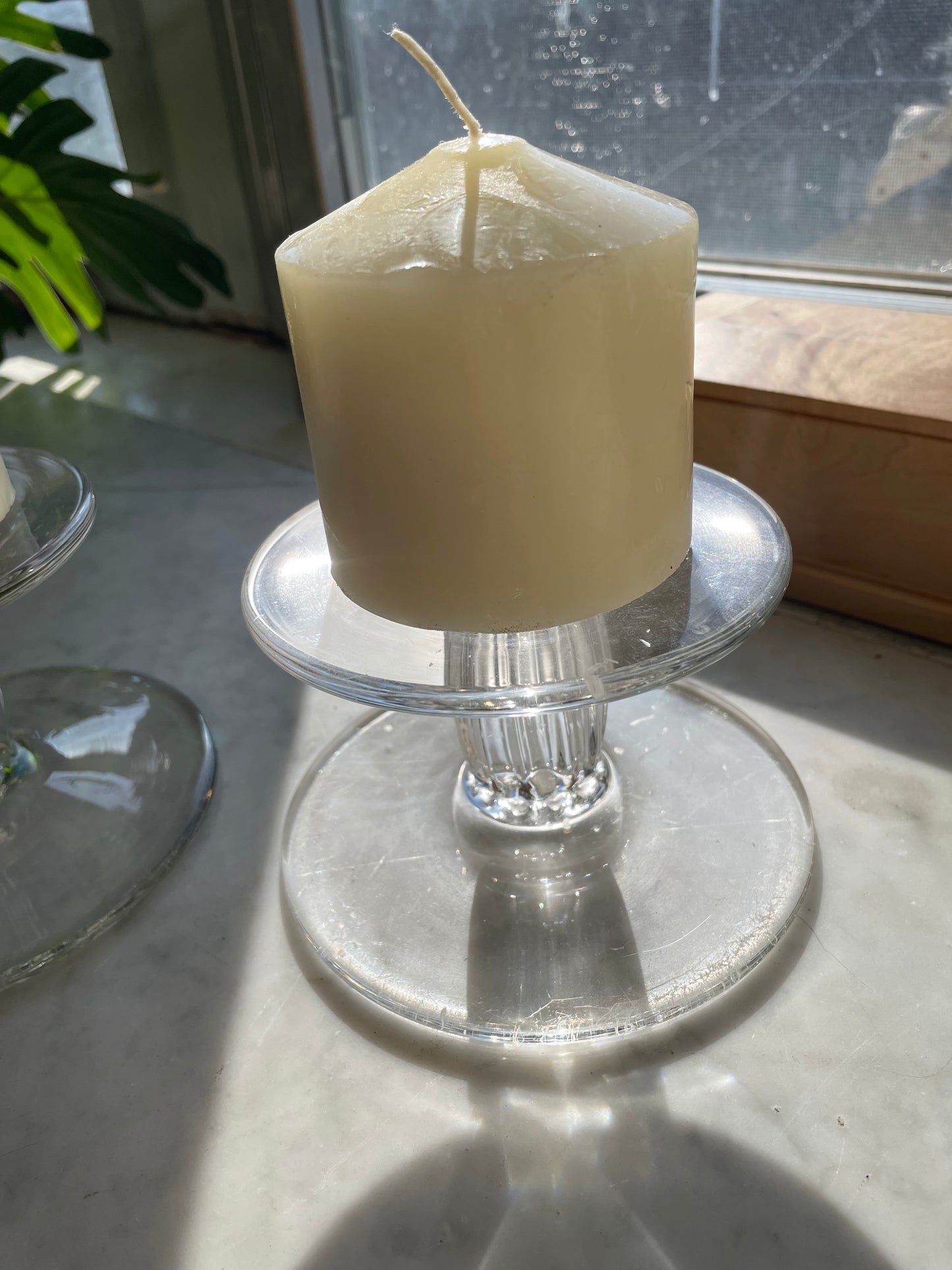 Pair of Vintage Who Dog Studios hand blown glass pillar candle risers