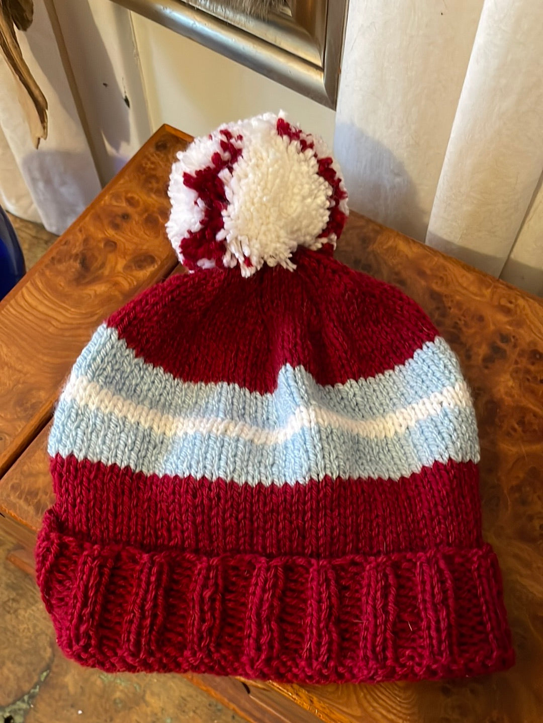 Philadelphia baseball pompom hand knit beanie