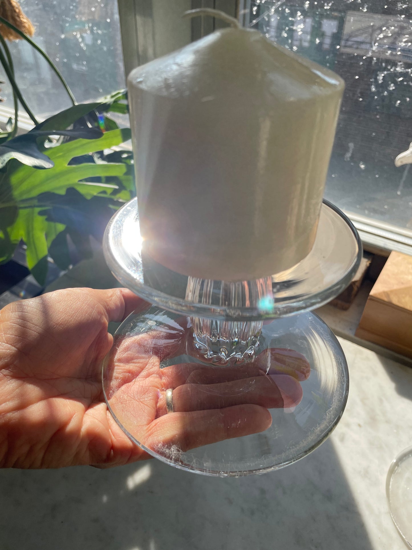 Pair of Vintage Who Dog Studios hand blown glass pillar candle risers