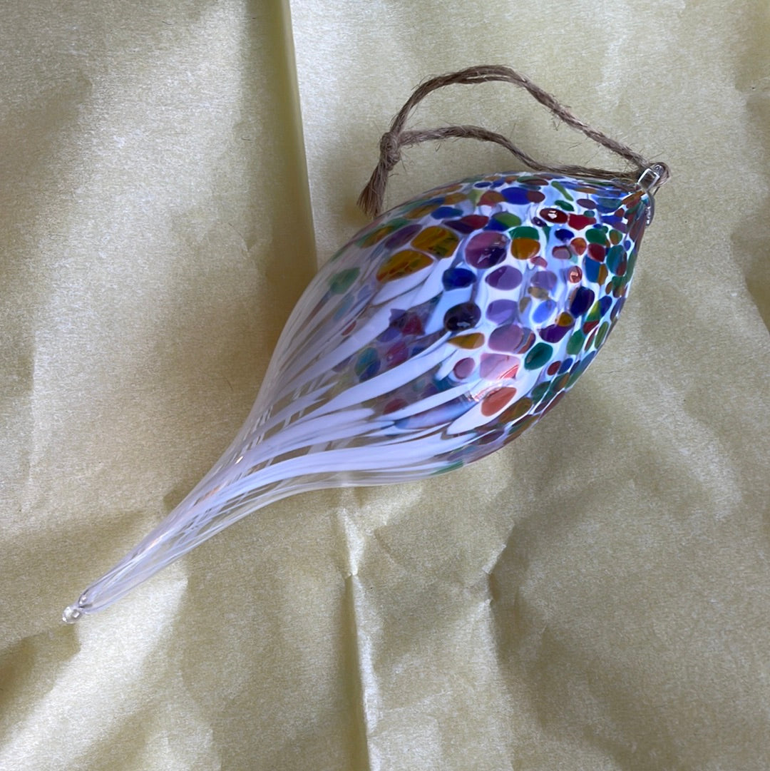 Multicolored Speckled Handblown glass finial ornament
