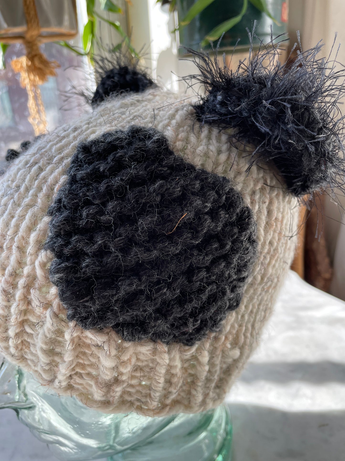 Chunky hand knit winter beanie with teddy bear ears